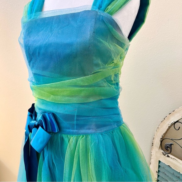 Vintage GUNNE SAX Jessica McClintock Y2K Vibrant Blue and Green Tulle Prom 7/8 - Picture 4 of 12